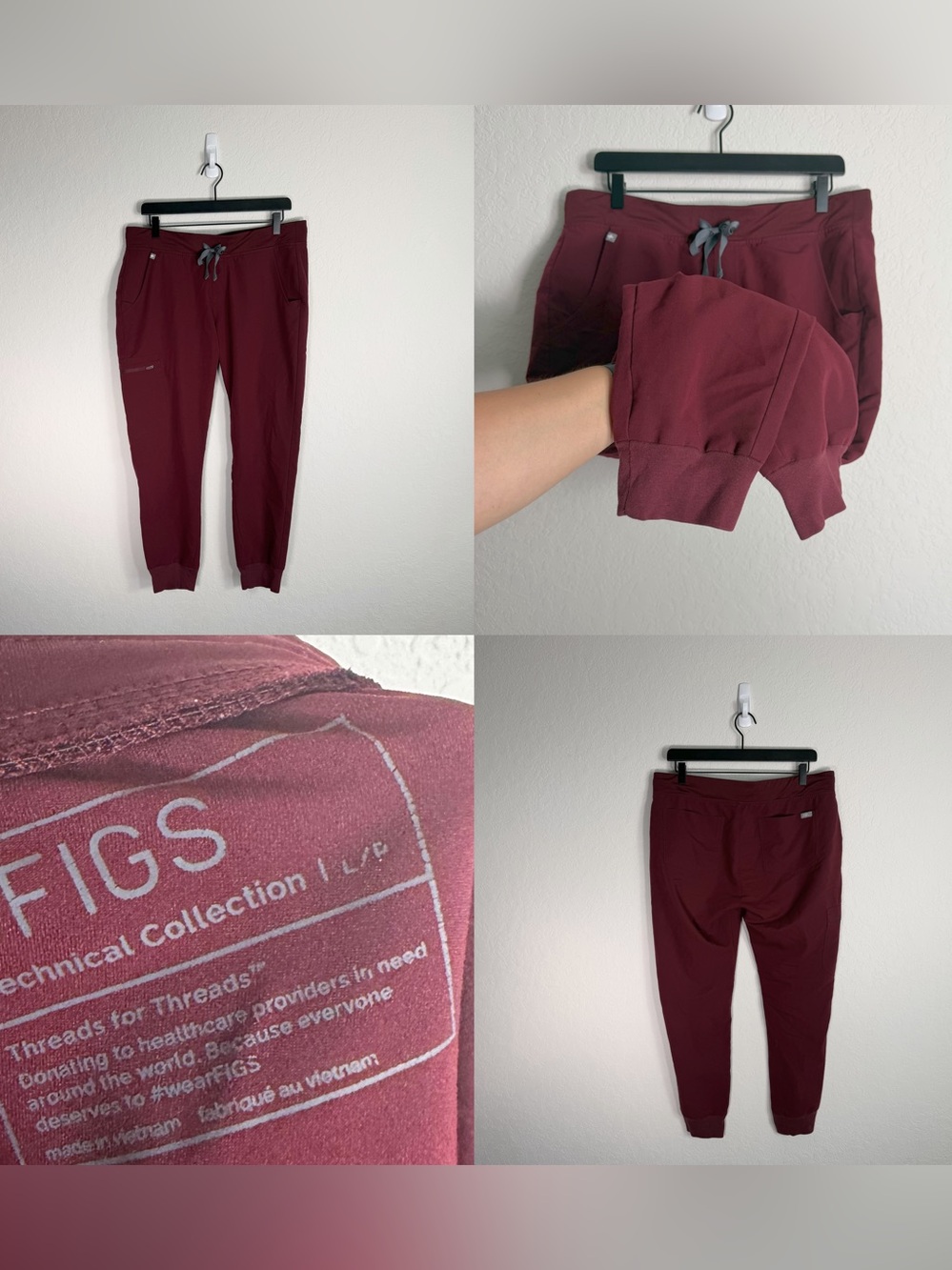 •FIGS• Zamora Jogger Scrub Pant Burgundy Large Petite